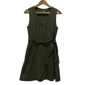 Athleta Green Faux Wrap Sleeveless Casual Organic Cotton Athletic Belted Dress